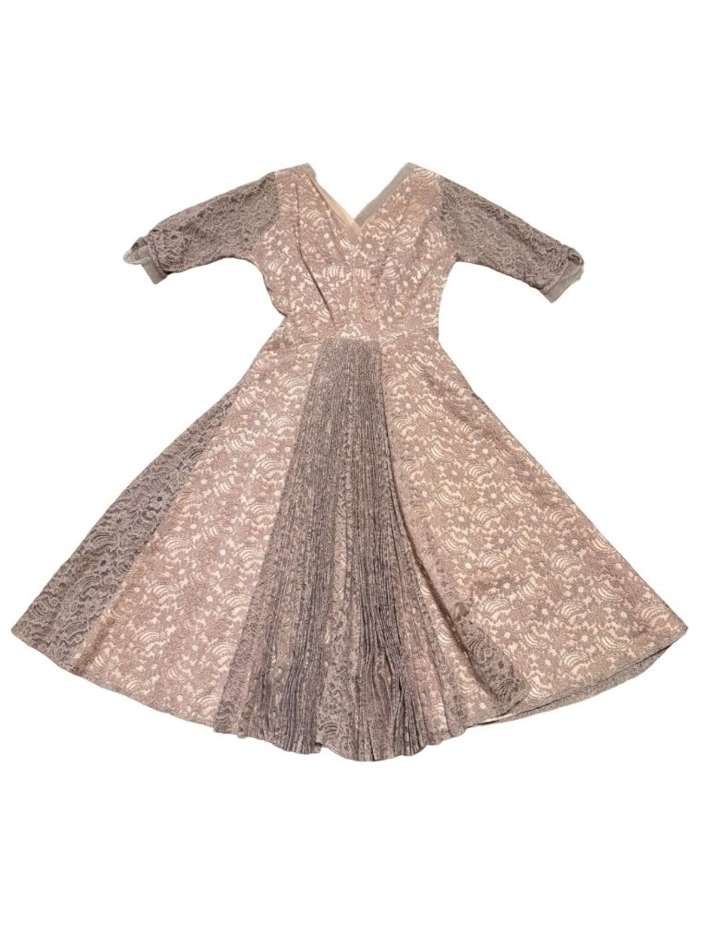 Vintage Francine of Hollywood Maxi Dress Sz 10 1950s Brown Floral Lace Womens